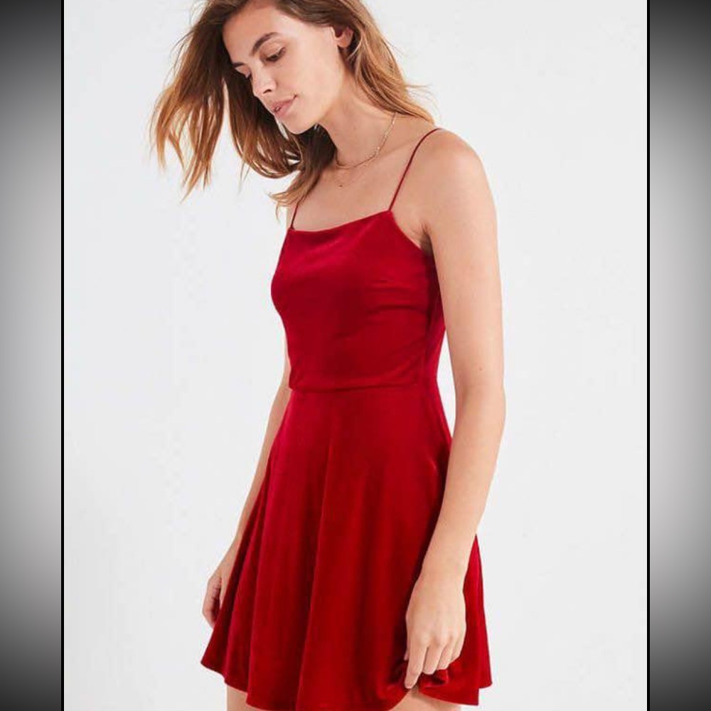 Urban outfitters red velvet spaghetti strap dress